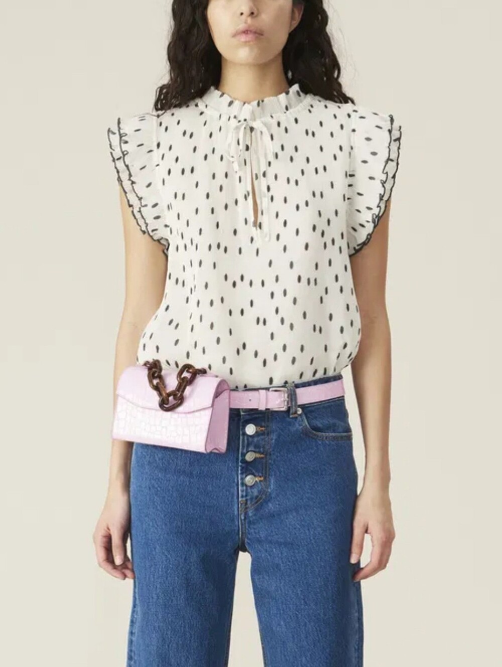 Ganni Black Leather Croc Embossed Belly Belt Bag with Tortoiseshell Handle. NWT. - Picture 9 of 9